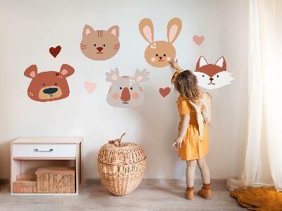 Autocollant mural 80x129 Animaux de la forêt dans des cœurs pastel bohèmes