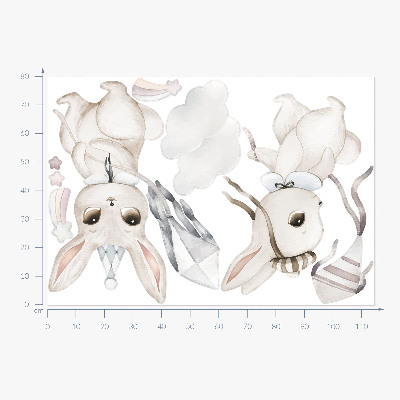 Autocollant mural 80x114 Lapins avec des cerfs-volants dans un style bohème pastel