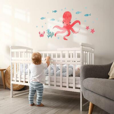 Autocollant mural 80x85 Pieuvre dans un style aquarelle pastel