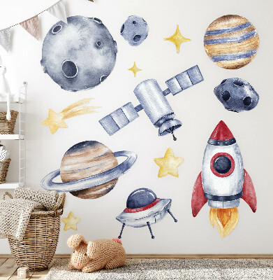 Autocollant mural 80x117 Espace pastel avec des planètes et une fusée