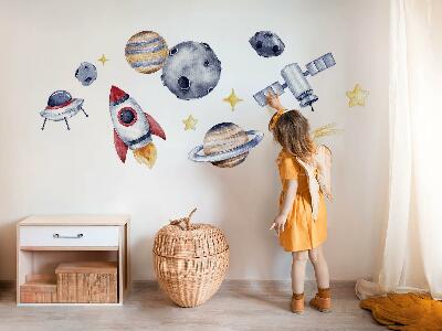 Autocollant mural 80x117 Espace pastel avec des planètes et une fusée