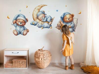 Autocollant mural 80x137 Ours en peluche dans l'espace aquarelle ciel pastel