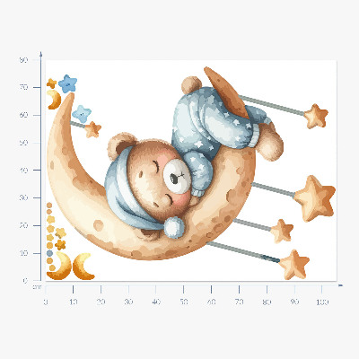 Autocollant mural 80x105 Ours en peluche endormi sur la lune dans un espace pastel