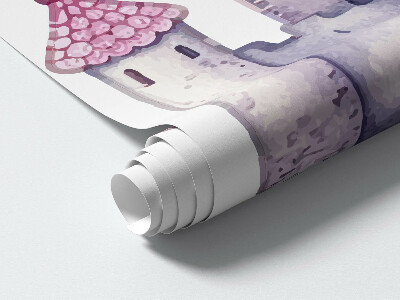 Autocollant mural 80x131 Aquarelle pastel avec une licorne et un château