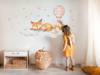Autocollant mural 80x125 Renard pastel dans un nuage avec des étoiles et un ballon