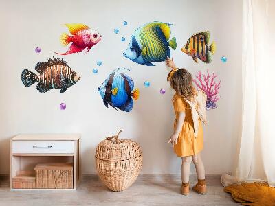 Autocollant mural 80x122 Le monde sous-marin des poissons aquarelles colorés