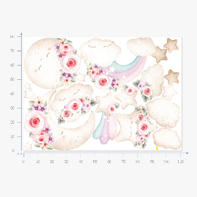 Autocollant mural 80x111 Ciel fleuri dans un style bohème aquarelle