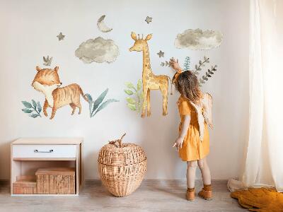 Autocollant mural 80x132 Plantes et safari aux tons pastel