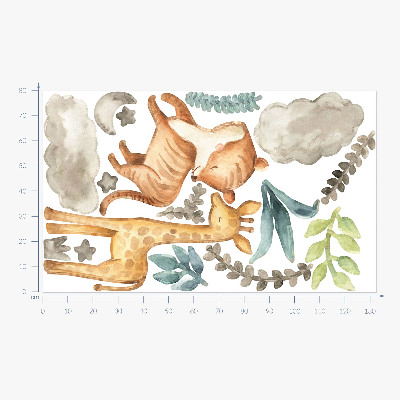 Autocollant mural 80x132 Plantes et safari aux tons pastel