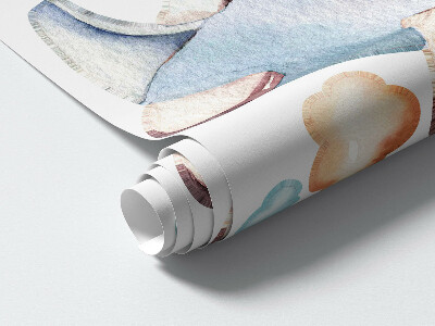 Autocollant mural 80x123 Ours en peluche éléphant et garçon dans des avions pastel