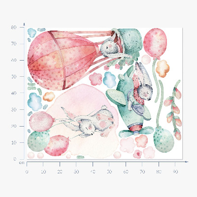 Autocollant mural 80x94 Des lapins dans un paradis bohème pastel
