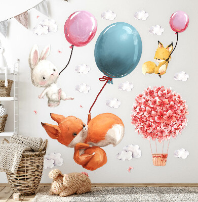 Autocollant mural 80x102 De mignons animaux en ballon dans un ciel pastel