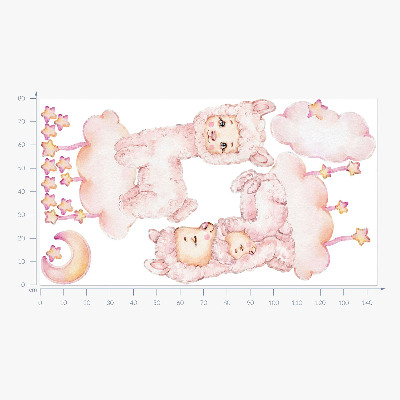 Autocollant mural 80x144 Moutons pastel sur nuages et étoiles