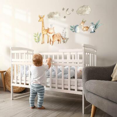 Autocollant mural 80x134 Animaux et plantes dans un style aquarelle pastel délicat