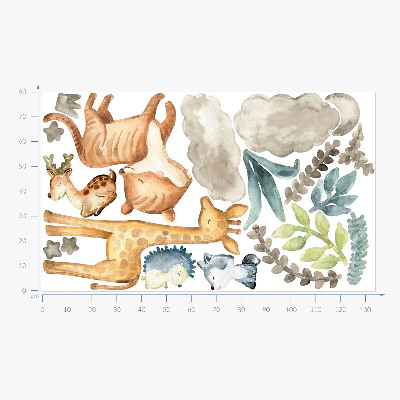 Autocollant mural 80x134 Animaux et plantes dans un style aquarelle pastel délicat