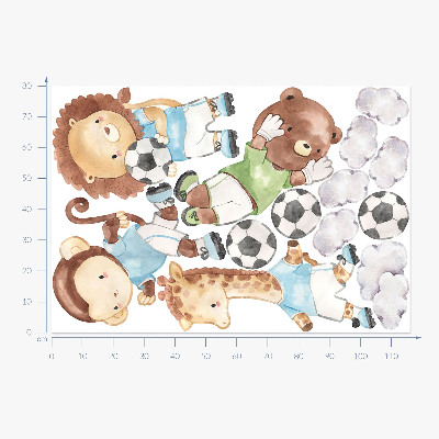 Autocollant mural 80x116 Animaux sportifs de style aquarelle avec un ballon