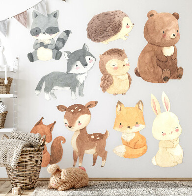 Autocollant mural 80x139 Créatures de la forêt au pastel dans un style aquarelle