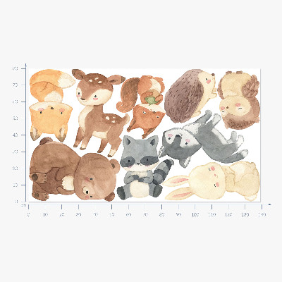 Autocollant mural 80x139 Créatures de la forêt au pastel dans un style aquarelle