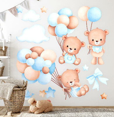 Autocollant mural 80x139 Ours en peluche mignons avec des ballons dans des tons pastel