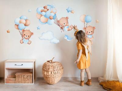Autocollant mural 80x139 Ours en peluche mignons avec des ballons dans des tons pastel