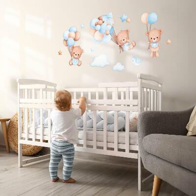 Autocollant mural 80x139 Ours en peluche mignons avec des ballons dans des tons pastel