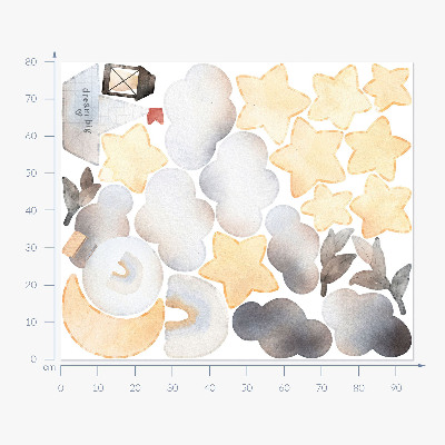 Autocollant mural 80x95 Motifs de nature céleste à l'aquarelle pastel