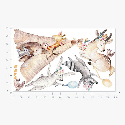 Autocollant mural 80x130 Animaux de la forêt au pastel dans un style aquarelle