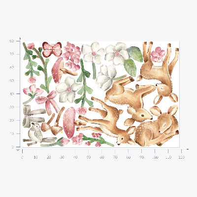Autocollant mural 80x118 Animaux de la forêt à l'aquarelle pastel avec des cerfs