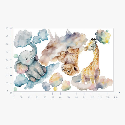 Autocollant mural 80x127 Safari avec des animaux sauvages peints dans les nuages