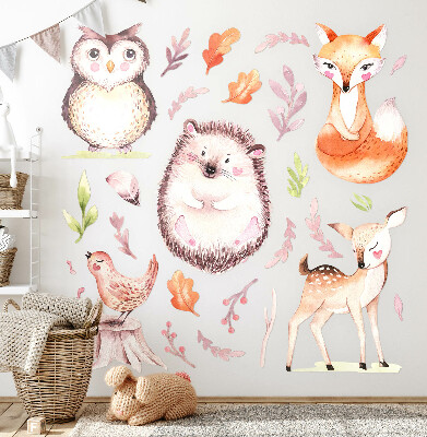 Autocollant mural 80x95 Créatures de la forêt à l'aquarelle pastel