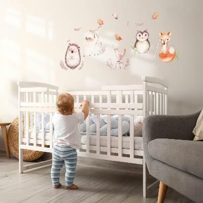 Autocollant mural 80x95 Créatures de la forêt à l'aquarelle pastel