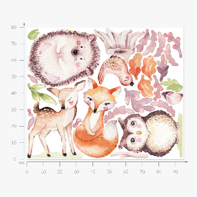 Autocollant mural 80x95 Créatures de la forêt à l'aquarelle pastel