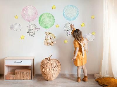 Autocollant mural 80x113 Petits animaux avec des ballons aux couleurs pastel