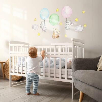 Autocollant mural 80x113 Petits animaux avec des ballons aux couleurs pastel