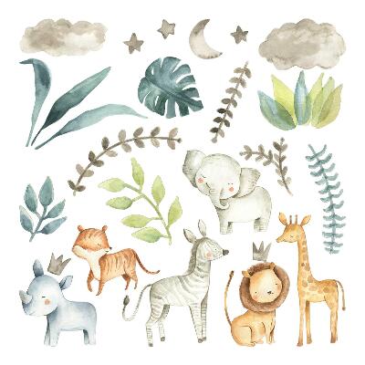 Autocollant mural 80x127 Animaux mignons dans un style bohème pastel