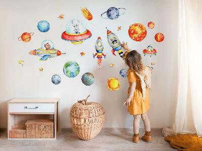 Autocollant mural 80x140 Animaux colorés dans un espace aquarelle