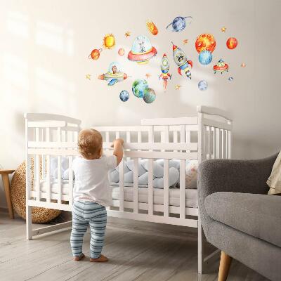 Autocollant mural 80x140 Animaux colorés dans un espace aquarelle