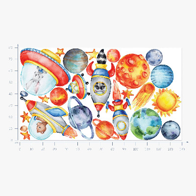 Autocollant mural 80x140 Animaux colorés dans un espace aquarelle