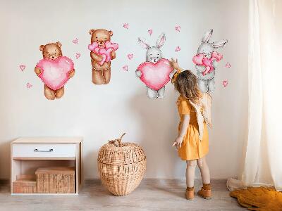 Autocollant mural 80x134 Aquarelle pastel avec des bols et des lapins dans des coeurs