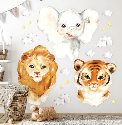 Autocollant mural 80x127 Animaux dans les nuages dans un style aquarelle