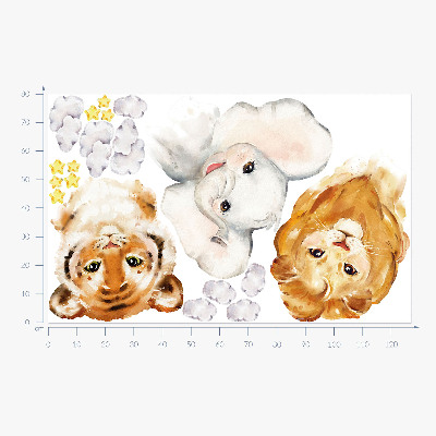 Autocollant mural 80x127 Animaux dans les nuages dans un style aquarelle