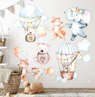 Autocollant mural 80x140 Créatures pastel avec des ballons dans les nuages aquarelle