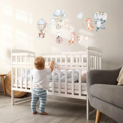 Autocollant mural 80x140 Créatures pastel avec des ballons dans les nuages aquarelle