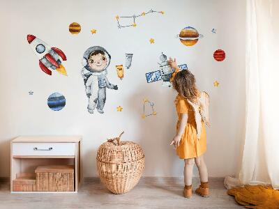 Autocollant mural 80x107 Le voyage spatial d'un petit astronaute à l'aquarelle