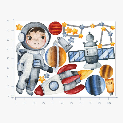 Autocollant mural 80x107 Le voyage spatial d'un petit astronaute à l'aquarelle