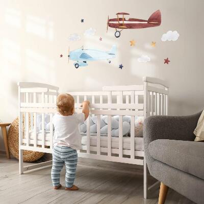 Autocollant mural 80x99 Deux avions dans des nuages ​​aquarelles pastel