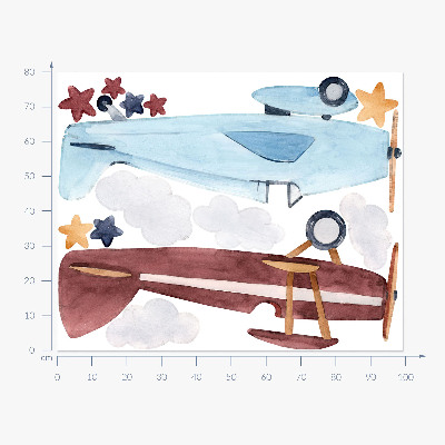 Autocollant mural 80x99 Deux avions dans des nuages ​​aquarelles pastel