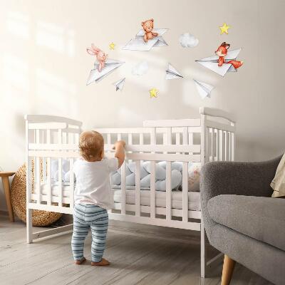 Autocollant mural 80x136 Animaux mignons dans des avions en papier