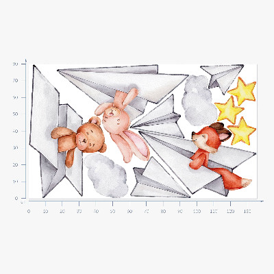 Autocollant mural 80x136 Animaux mignons dans des avions en papier