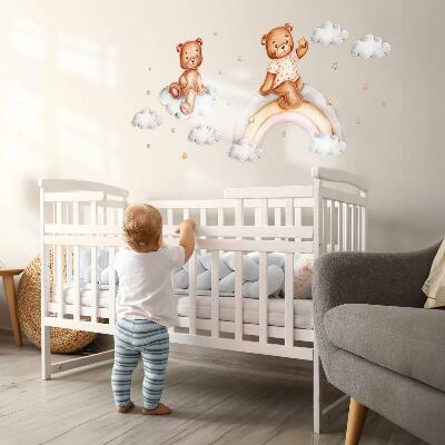 Autocollant mural 80x106 Ours en peluche mignons sur un arc-en-ciel à l'aquarelle pastel